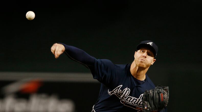 Braves’ Mike Foltynewicz throws a pitch against the Arizona Diamondbacks on Tuesday, July 25, 2017, in Phoenix. (AP Photo/Ross D. Franklin)