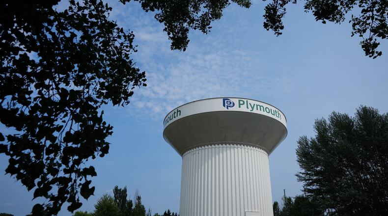 A water tower is seen Thursday, July 30, 2026, in Plymouth, Minn. A cyberattack targeted the operating technology at over 30 water systems in Minnesota, including Plymouth's, earlier this week, state officials said. (AP Photo/Ellen Schmidt)