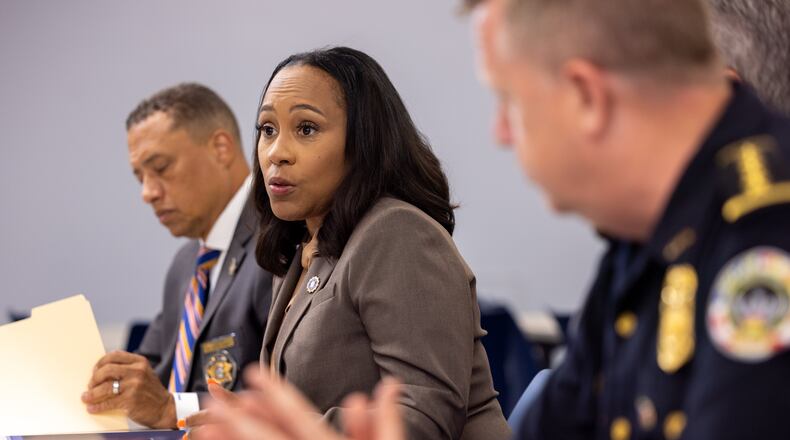 Fulton County District Attorney Fani Willis speaks during a press interview at the district attorney’s office in Atlanta on Friday, July 12, 2024. (Arvin Temkar / AJC)