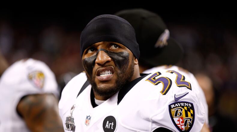 NEW ORLEANS, LA - FEBRUARY 03: Ray Lewis #52 of the Baltimore Ravens looks on against the San Francisco 49ers during Super Bowl XLVII at the Mercedes-Benz Superdome on February 3, 2013 in New Orleans, Louisiana. (Photo by Chris Graythen/Getty Images)
