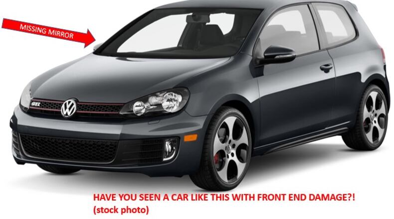 Marietta police said they're looking for a black Volkswagen Golf GTI, similar to the one seen here. The car will have front-end damage and be missing the passenger side mirror.