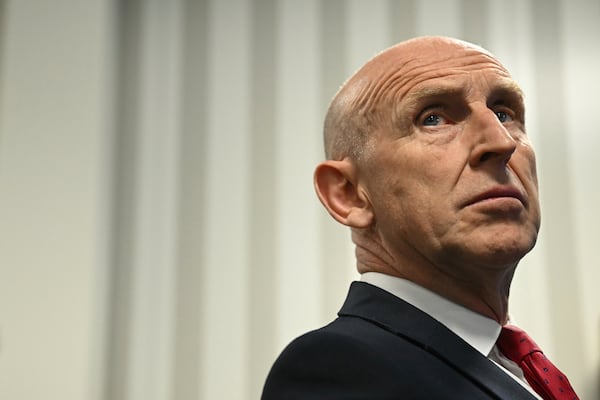Britain's Defence Secretary John Healey attends Britain's Prime Minister's press conference during the NATO summit in The Hague, Netherlands, Wednesday, June 25, 2025. (Ben Stansall/Pool Photo via AP)