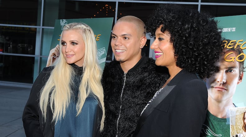 HOLLYWOOD, CA - APRIL 20: (L-R) Singer/songwriter Ashlee Simpson, husband actor Evan Ross and actress Tracee Ellis Ross attend the Los Angeles Special Screening of "Just Before I Go" at ArcLight Hollywood on April 20, 2015 in Hollywood, California. (Photo by Angela Weiss/Getty Images for Darin Pfeiffer Consulting)