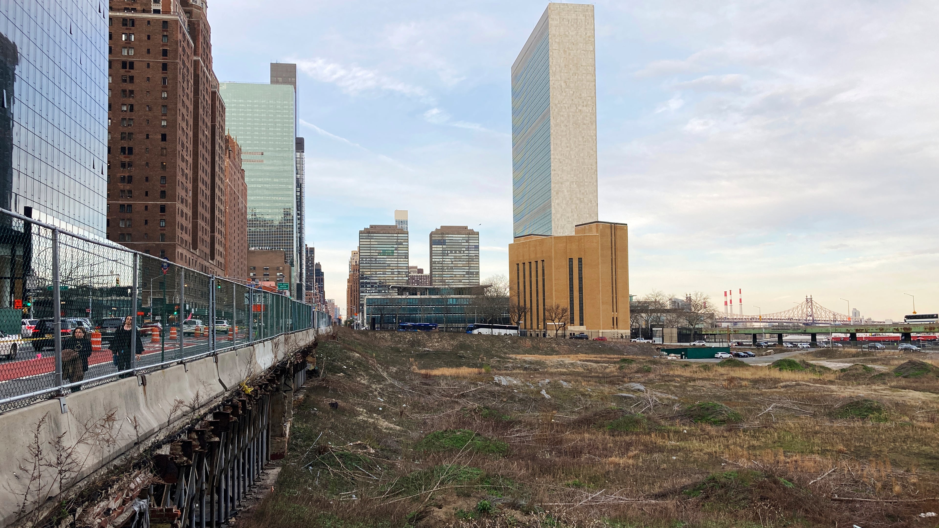 FILE - A vacant lot is on 1st Avenue by the United Nations building in Midtown Manhattan, New York City, on March 24, 2023. (AP Photo/Ted Shaffrey, File)