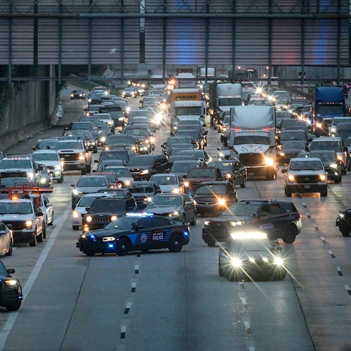 Lanes reopen after a fuel spill blocked I-20 West in Atlanta just before the Downtown Connector at the top of Friday morning’s commute. (Ben Hendren for the AJC)