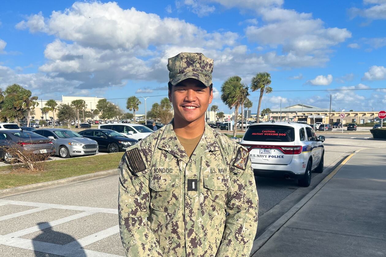 Joshua Bondoc has been stationed at Naval Station Mayport in Jacksonville, Florida, for a year and is spending Thanksgiving away from his parents.