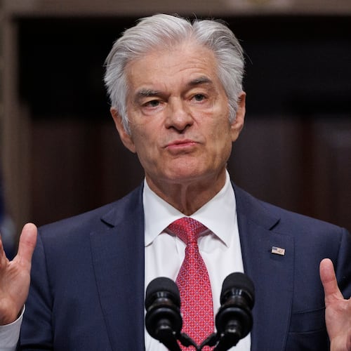 FILE - Administrator for the Centers for Medicare & Medicaid Services Dr. Mehmet Oz speaks during a news conference on efforts to combat fraud, in the Old Eisenhower Executive Office Building on the White House campus Feb. 25, 2026, in Washington. (AP Photo/Tom Brenner, File)