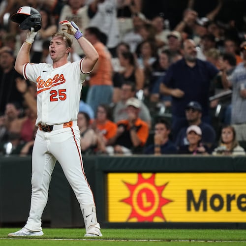 Baltimore Orioles' Pete Alonso (25) reacts after hitting a foul ball during the seventh inning of a baseball game against the New York Yankees, Wednesday, Aug. 19, 2026, in Baltimore. (AP Photo/Stephanie Scarbrough)