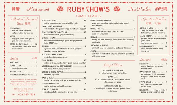 The opening menu at Ruby Chow's. COURTESY OF RUBY CHOW'S