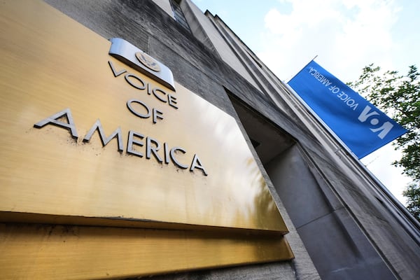 FILE - This is the Voice of America building in Washington, May 5, 2025. (AP Photo/Gene J. Puskar)