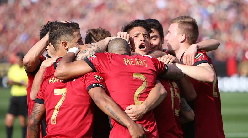 MARCH 18, 2017 Atlanta, Atlanta Unted players surround Hector ‘Tito’Villaba after scoring the third goal of the team.
