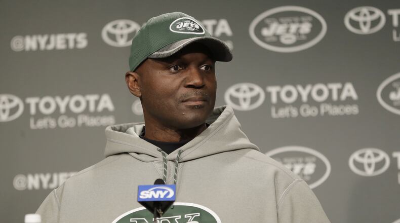 New York Jets head coach Todd Bowles speaks to reporters during NFL football rookie minicamp, Friday, May 5, 2017, in Florham Park, N.J. (AP Photo/Julio Cortez)