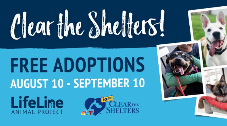 LifeLine Animal Project is offering free pet adoptions at its Fulton and DeKalb shelters through Sept. 10.
