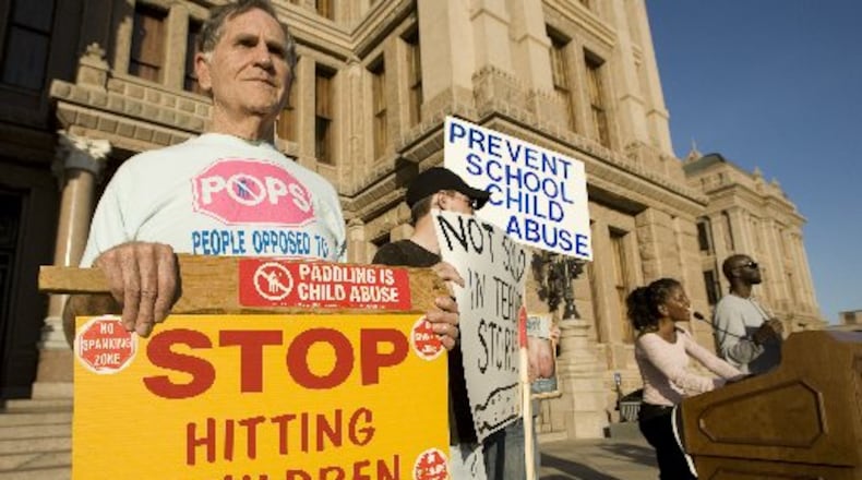 The majority of states allowing paddling are in the southern United States. Despite efforts, like this protest in Texas, lawmakers seem loathe to ban corporal punishment in schools.