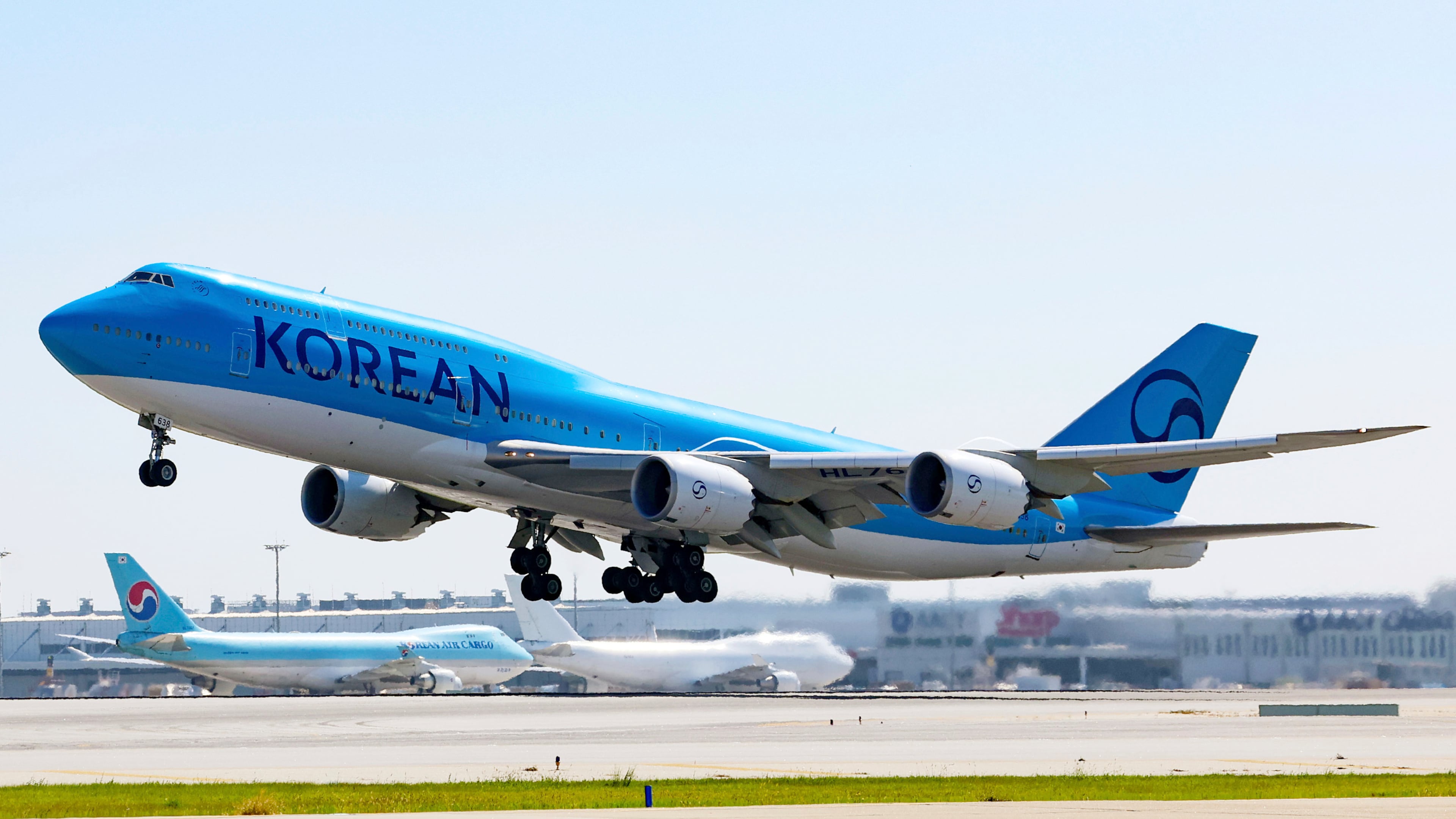 A Korean Air plane takes off from Incheon International Airport in South Korea on Wednesday, Sept. 10, 2025. The plane is chartered to bring back Korean workers detained in an immigration raid in Georgia. (Yonhap via AP)