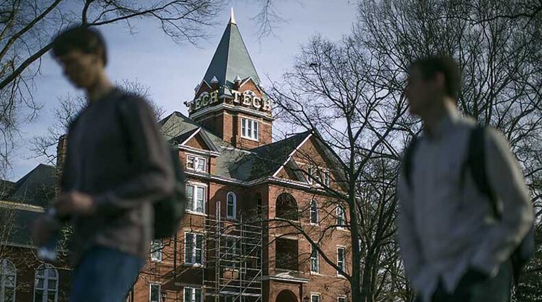 Students make their way across Georgia Tech's campus.