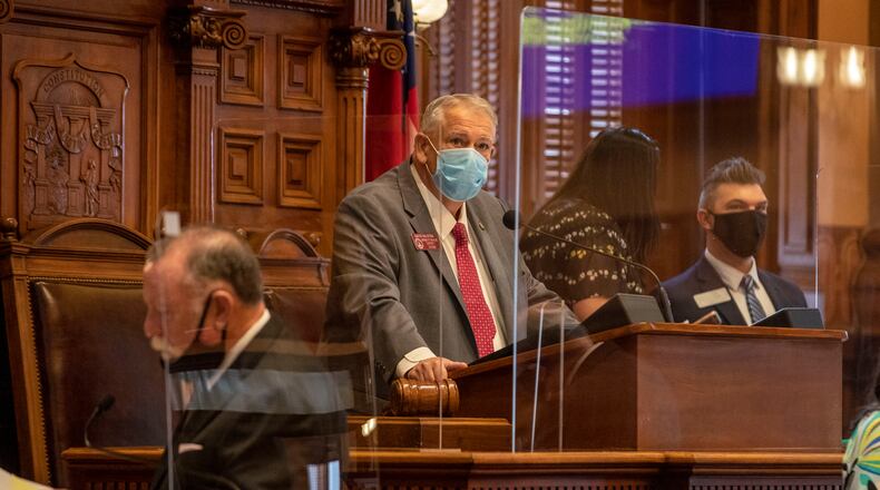 06/15/2020 - Atlanta , Georgia - Georgia Speaker of the House David Ralston (R-Blue Ridge) speaks as the Georgia legislative session returns from a break due to COVID-19 at the Georgia State Capitol building, Monday, June 15, 2020. This is thee 30th day of the legislative session. (ALYSSA POINTER / ALYSSA.POINTER@AJC.COM)