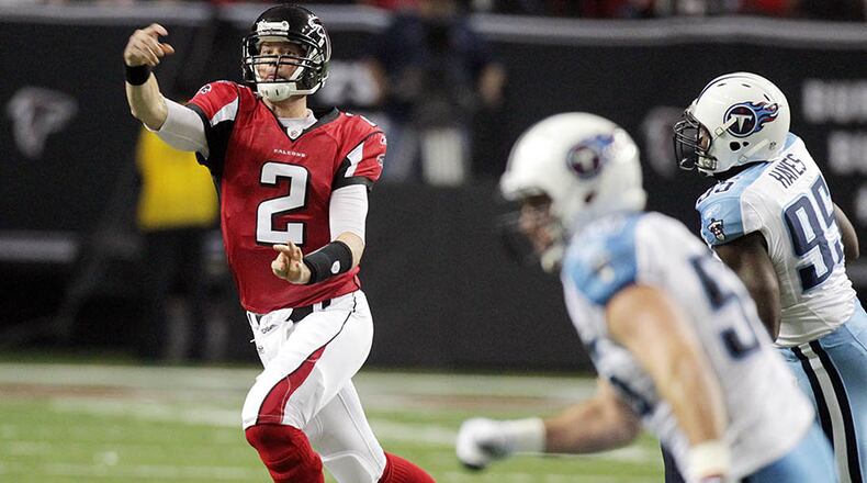 Quarterback Matt Ryan will have rookie Jake Matthews at left tackle when team meets Titans Saturday at Georgia Dome.