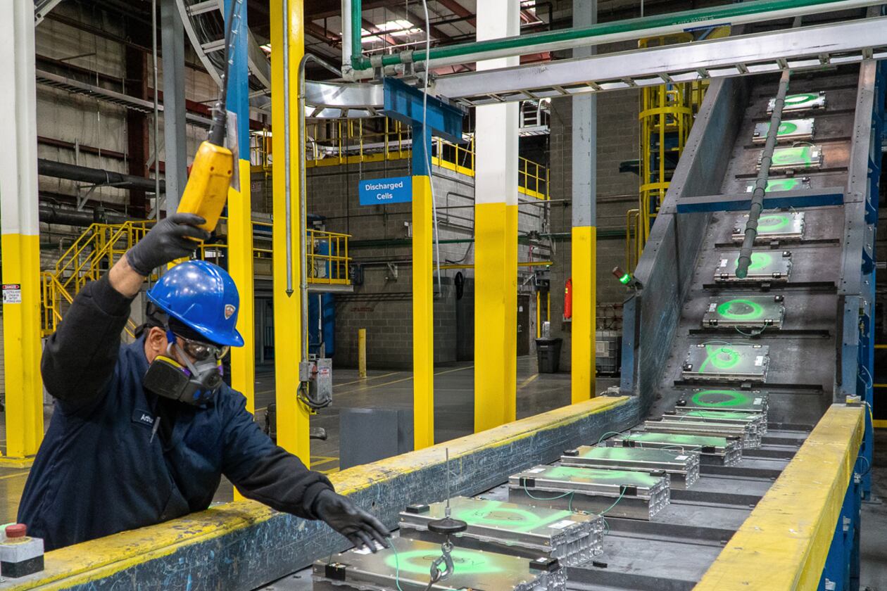 A worker is shown in the R3 Lithium factory in Covington, Ga. in November 2025. The company is ramping up to produce lithium carbonate from used lithium ion batteries and manufacturing scrap.