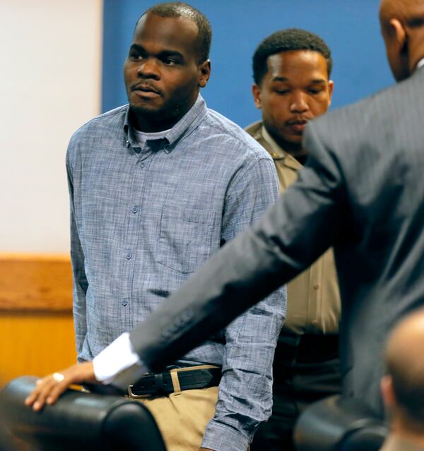 April 18,  2017 - Atlanta - Basil Eleby enters court for the hearing.   Elegy, the homeless man accused of setting the fire that brought down a chunk of Interstate 85, is expected to be released on bond after pleading not guilty to arson and criminal trespass charges in court Tuesday morning.  BOB ANDRES  /BANDRES@AJC.COM