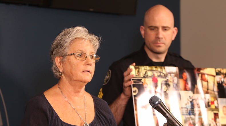 Martha Bowden (left) is urging the person who hit and killed her son, 31-year-old Robert Bowden, outside a Buckhead club May 13 to come forward. "I haven't slept in a month," she said. "I'm thinking maybe perhaps you haven't either." Atlanta police Sgt. John Chafee displays family photos at right.