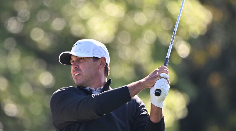 Brooks Koepka of first fairway during second round of the Masters golf tournament, at Augusta National Golf Club, Friday, April 11, 2025, in Augusta, Ga. (Hyosub Shin / AJC)