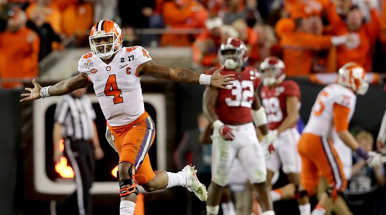 in the 2017 College Football Playoff National Championship Game at Raymond James Stadium on January 9, 2017 in Tampa, Florida.