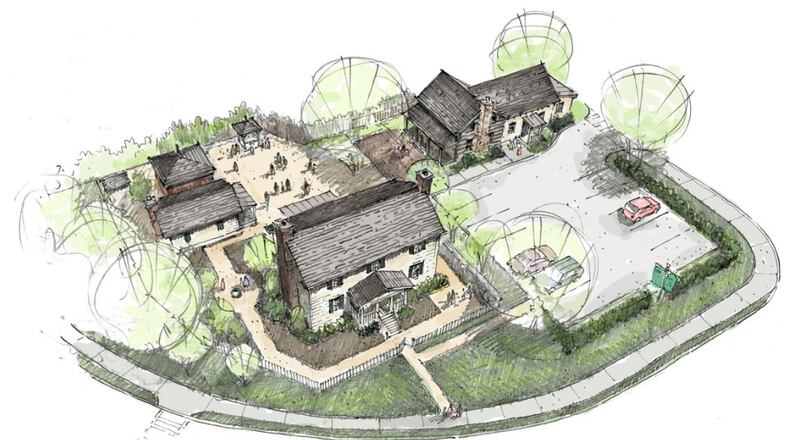 Sketch from Cobb Landmarks of what the William Root House property will look like once it moves the historic Manning Cabin to the site