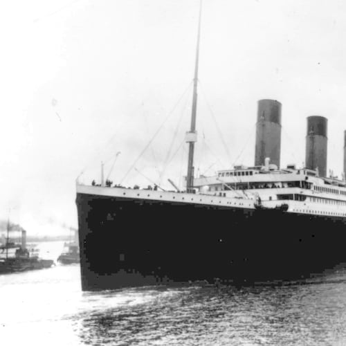 FILE - The Titanic leaves Southampton, England, April 10, 1912, on her maiden voyage. The company that owns the salvage rights to the Titanic is undertaking its first expedition to the wreckage of the ship in 14 years, and those involved in the mission said they have both heavy hearts and lofty goals for the trip. (AP Photo, File)