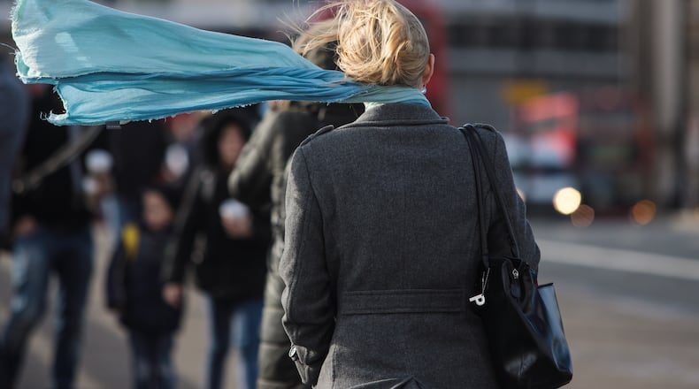 High winds whipped through parts of the northeast and midwest Wednesday, including Ohio where surveillance video showed a wind gust tossing a little girl around.