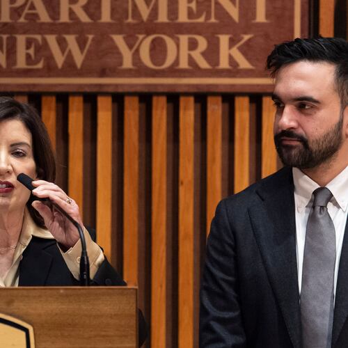 FILE - New York Governor Kathy Hochul speaks during a press conference with New York Mayor Zohran Mamdani and NYPD Commissioner Jessica Tisch, Tuesday, Jan. 6, 2026, in New York. (AP Photo/Yuki Iwamura, File)