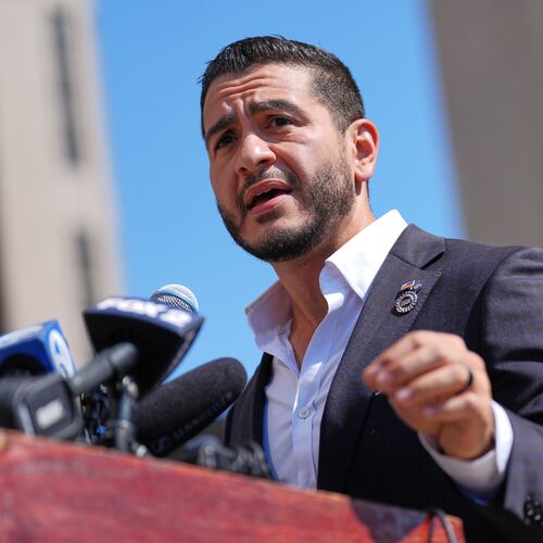 Abdul El-Sayed speaks during a news conference at the Spirit of Detroit shortly after winning the Democratic nomination for U.S. Senate in Michigan, Wednesday, Aug. 5, 2026, in Detroit. (AP Photo/Julia Demaree Nikhinson)