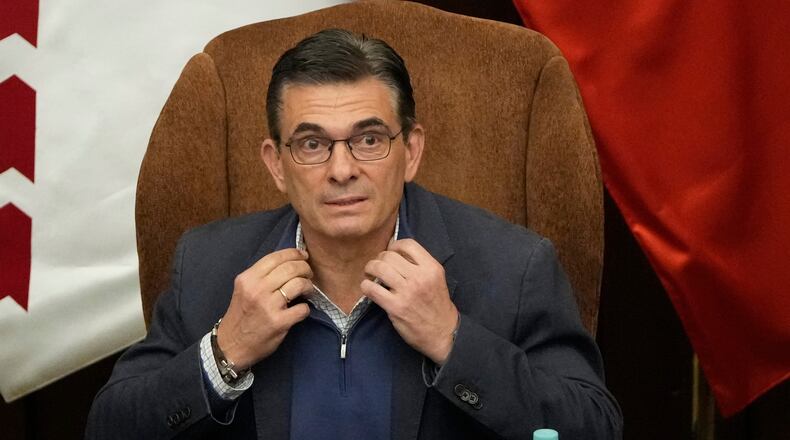 Bolivian President Rodrigo Paz meets with leaders of the Bolivian Workers' Central, or COB, in La Paz, Bolivia, Wednesday, June 17, 2026, after weeks of protests and road blockades across the country.(AP Photo/Juan Karita)