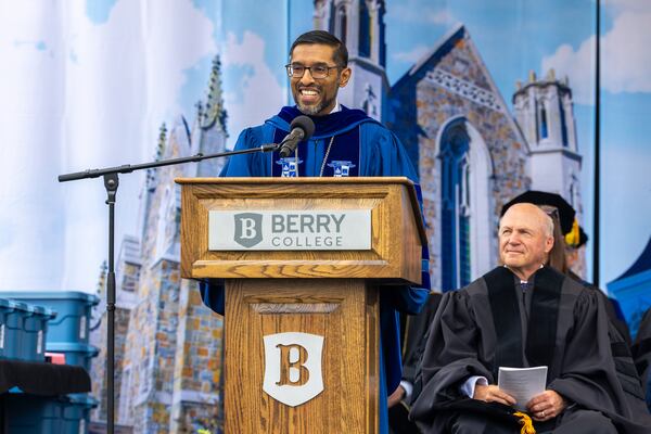 Berry College President Sandeep Mazumder addresses the graduates during his first graduation as college president in May. (Photo credit: Jeff Brown/Berry College)