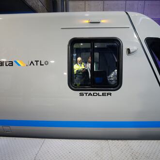 A MARTA operator is seen inside the control room of one of the new MARTA trains during the unveiling of these trains on Thursday, Jan. 30, 2025. (Miguel Martinez/AJC)