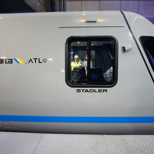 A MARTA operator is seen inside the control room of one of the new MARTA trains during the unveiling of these trains on Thursday, Jan. 30, 2025. (Miguel Martinez/AJC)