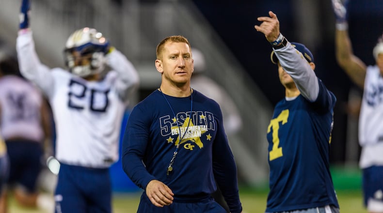 Georgia Tech strength and conditioning coach Lewis Caralla at a spring practice workout in March 2020. (Danny Karnik/Georgia Tech Athletics)