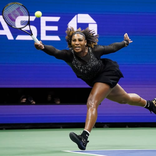 FILE - Serena Williams, of the United States, returns a shot to Anett Kontaveit, of Estonia, during the second round of the U.S. Open tennis championships, Aug. 31, 2022, in New York. (AP Photo/John Minchillo, File)