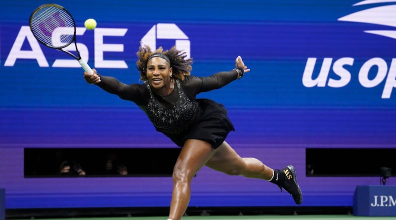 FILE - Serena Williams, of the United States, returns a shot to Anett Kontaveit, of Estonia, during the second round of the U.S. Open tennis championships, Aug. 31, 2022, in New York. (AP Photo/John Minchillo, File)