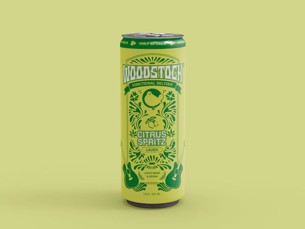 A hero shot of a can of Woodstock citrus spritz.