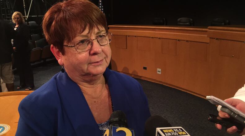 Gwinnett Commission Chairman Charlotte Nash speaks after a Tuesday night meeting when the board voted to publicly reprimand colleague Tommy Hunter.