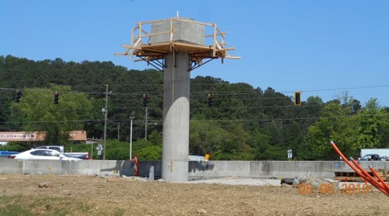 The overhead structure that will hold the new traffic signals for the Displaced Left Turn (DLT) at U.S. 78 and State Route 124/Scenic Highway will be set into place the weekend of May 17-18.
