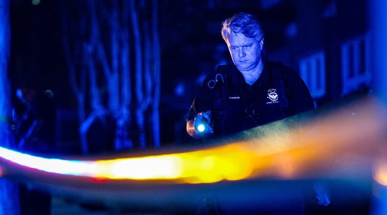 Atlanta police are searching for two suspects after a man was shot and killed early Saturday outside a Buckhead apartment complex.