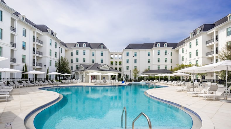 The 390-room Riding Academy Hotel at the World Equestrian Center in Ocala, Florida, features a large pool and sundeck area.
Courtesy of The Riding Academy Hotel