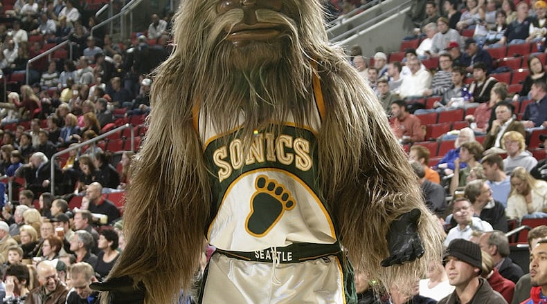This is Squatch, the Supersonics' mascot. Like the team, it's only a myth.