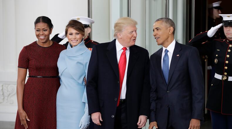 President Barack Obama and first lady Michelle Obama pose with President-elect Donald Trump and his wife Melania at the White House in Washington, Friday, Jan. 20, 2017. (AP Photo / Evan Vucci)