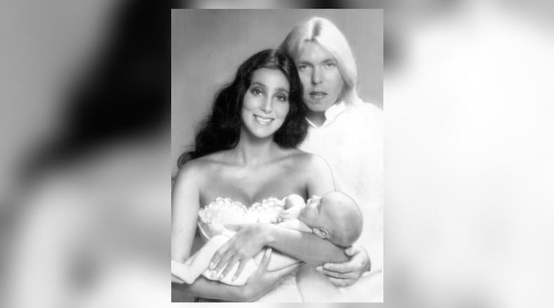 1976-- Cher and Gregg Allman pose with their 10-week-old son Elijah Blue Allman in Los Angeles.