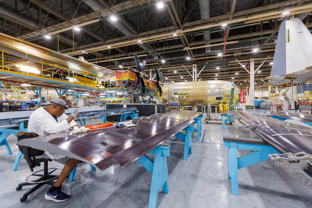 Lockheed Martin Marietta has been producing the C-130 aircraft for more than seven decades, the longest-running military aircraft manufacturing line in U.S. history. Production is seen underway on Sept. 3, 2025. (Courtesy of Lockheed Martin/Thinh D. Nguyen)