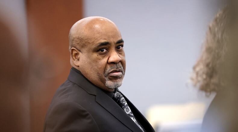 Duane Davis stands during a break in closing arguments during his murder trial, related to the 1996 killing of rapper Tupac Shakur, in Clark County District Court at the Regional Justice Center in Las Vegas, Monday, Aug. 31, 2026. (Steve Marcus/Pool Photo via AP)