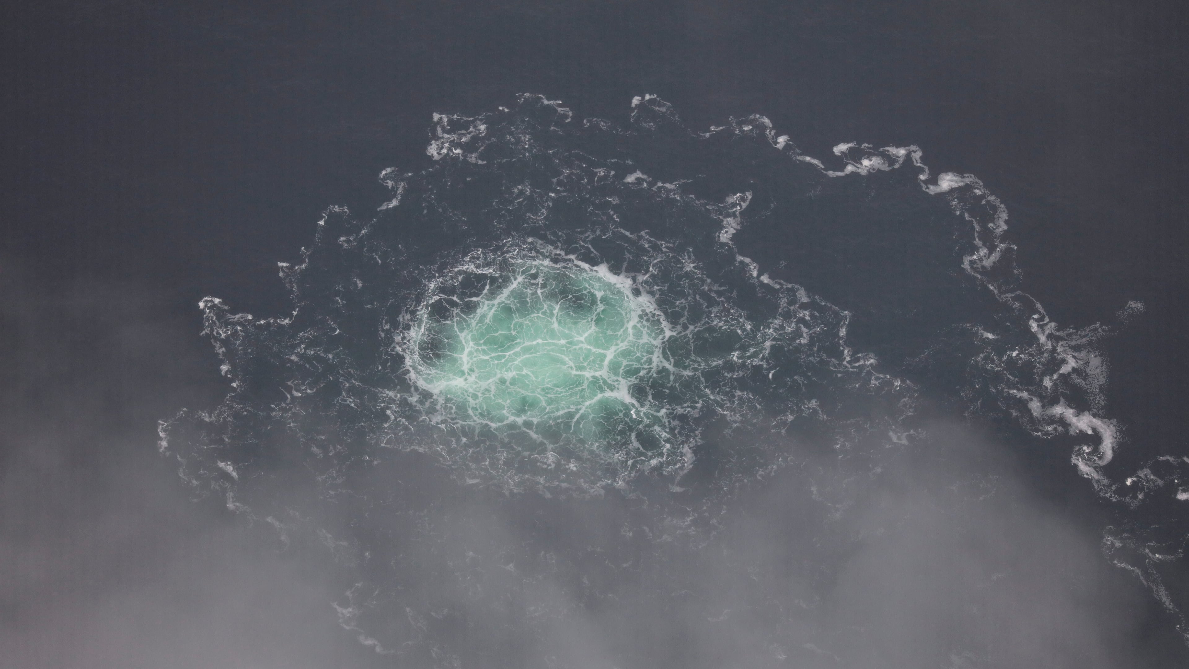 FILE - In this picture provided by Swedish Coast Guard, a leak from Nord Stream 2 is seen, on Sept. 28, 2022. (Swedish Coast Guard via AP, File)